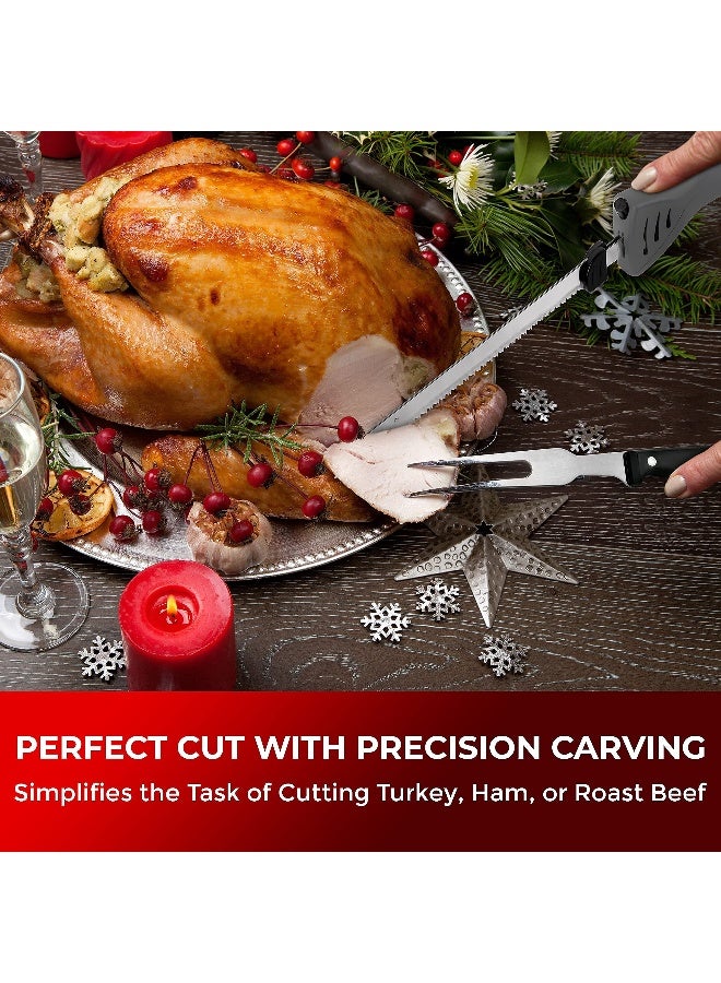 Mueller Mueller UltraCarver Electric Knife for Meat Slicing Turkey Carving Knife Bread Slicer Crafting Foam Stainless Steel Blades Powerful Motor Ergonomic Handle Serving Fork Included Grey - Image 2