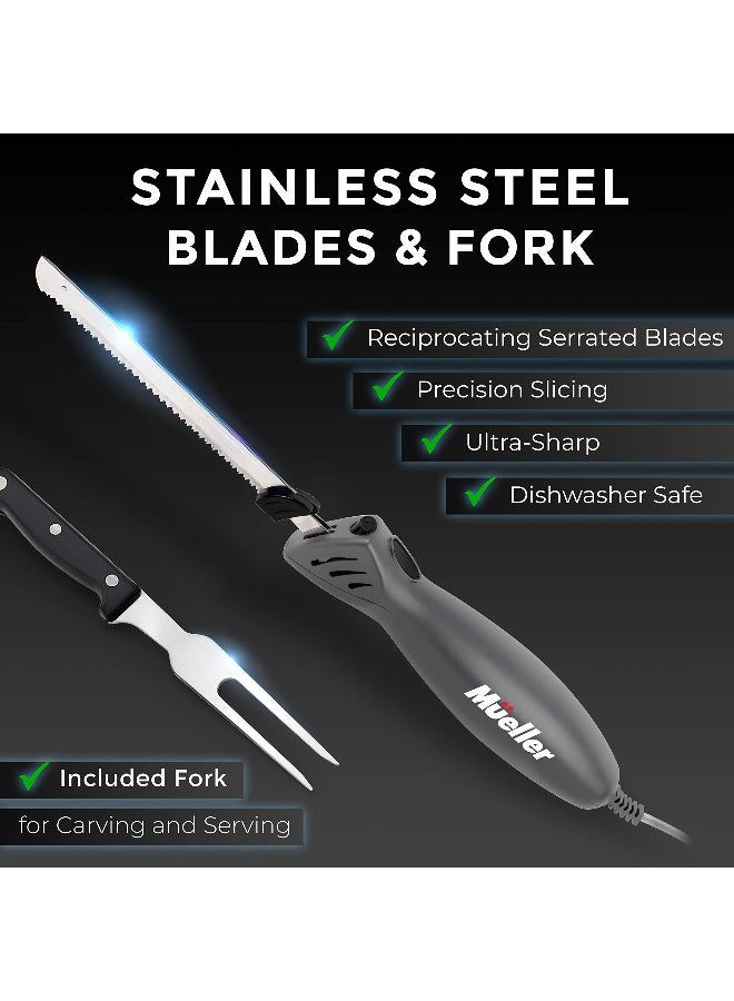 Mueller Mueller UltraCarver Electric Knife for Meat Slicing Turkey Carving Knife Bread Slicer Crafting Foam Stainless Steel Blades Powerful Motor Ergonomic Handle Serving Fork Included Grey - Image 3