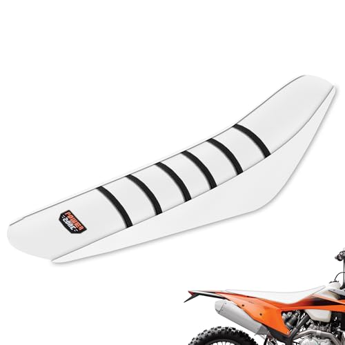 MCHMFG Motorcycle Universal Seat Cover Non-Slip Rubber Striped Gripper Soft Sewing for CRF WR WRF RMZ YZF SXF EXC EXC XC SX CR KLX Dirt Pit Bike Motocross Off Road (White) - Image 1
