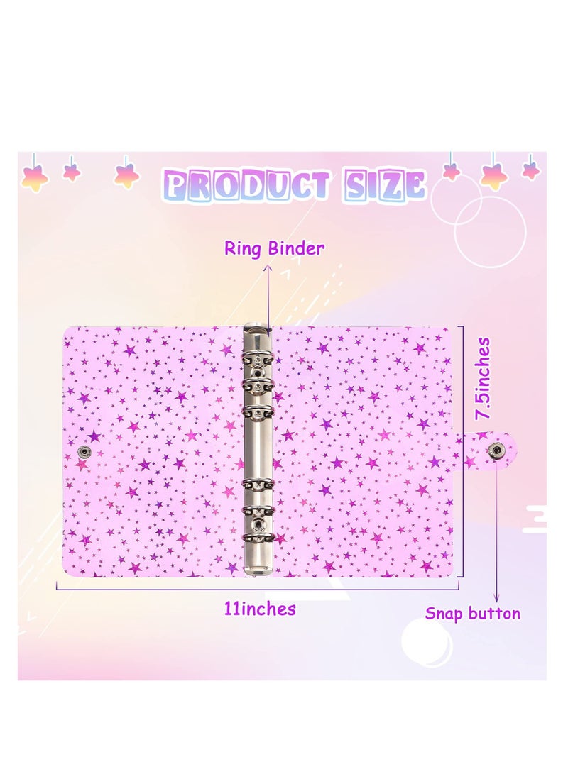 Excefore A6 Notebook Binder, 3 Pcs Cover Star PVC Soft 6-Ring Binder, Cover with Snap Button Closure Loose Leaf Folder Notebook, with Star Decor, for Journal Planner, Office Stationery Supplies - Image 2