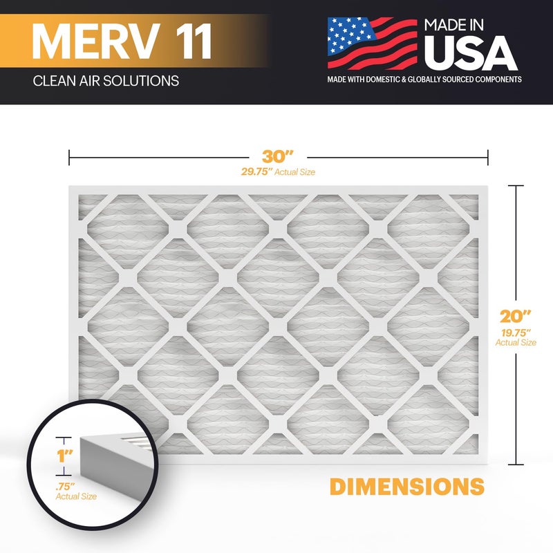 BNX TruFilter 20x30x1 Air Filter MERV 11 (4-Pack) - MADE IN USA - Allergen Defense Electrostatic Pleated Air Conditioner HVAC AC Furnace Filters for Allergies, Dust, Pet, Smoke, Allergy MPR 1200 FPR 7 - Image 2