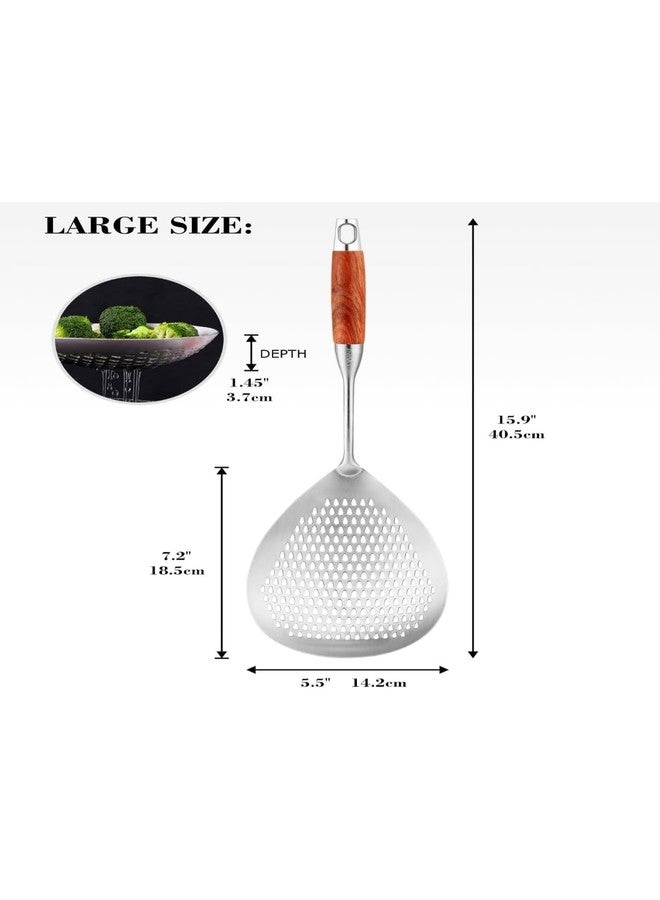 TIXID Multifunctional Strainer Spatula Skimmer – 304 Stainless Steel Slotted Spoon with Wooden Handle for Pasta, Frying, Deep Cooking & Kitchen Use - Image 2