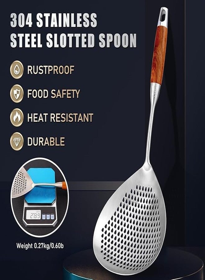 TIXID Multifunctional Strainer Spatula Skimmer – 304 Stainless Steel Slotted Spoon with Wooden Handle for Pasta, Frying, Deep Cooking & Kitchen Use - Image 4