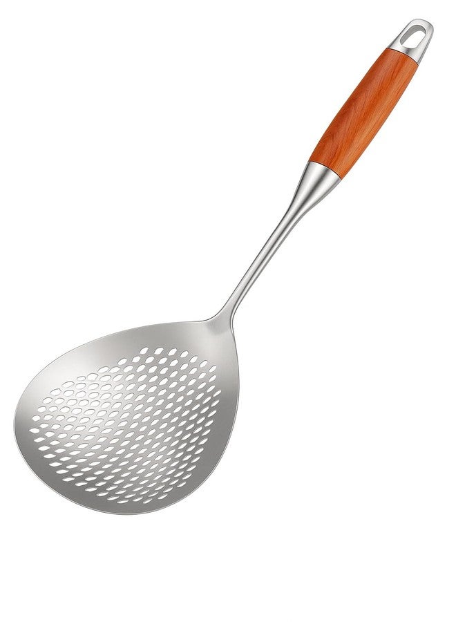 TIXID Multifunctional Strainer Spatula Skimmer – 304 Stainless Steel Slotted Spoon with Wooden Handle for Pasta, Frying, Deep Cooking & Kitchen Use - Image 1