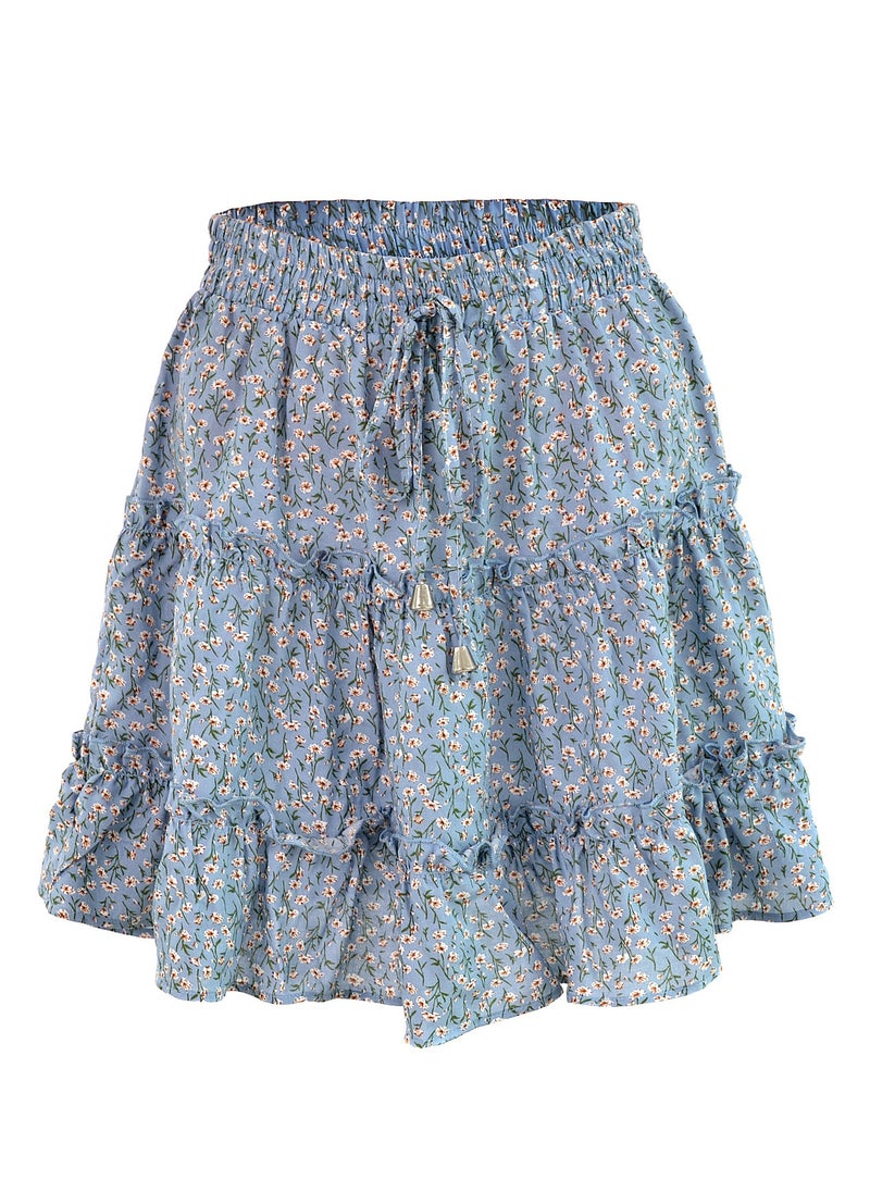 Loquat - New Women's High-waisted Floral Half Skirt Peplum Printed A-Line Short Skirt - Image 1