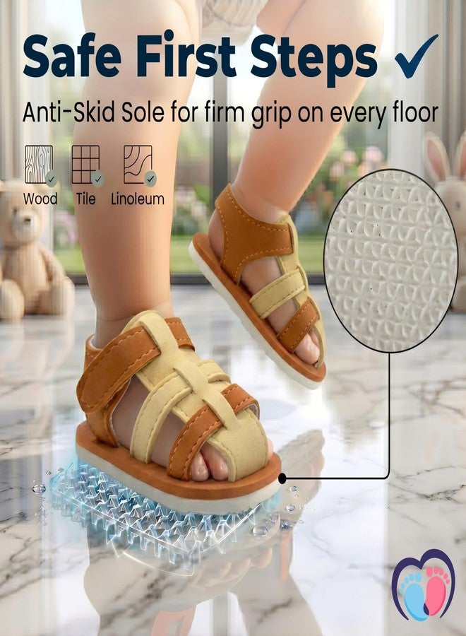 PureSole Lightweight Baby Sandals for Summer | Secure Multi-Strap Support Design | Anti-Slip Sole with Velcro Closure | Breathable Footwear for Baby Girls & Baby Boys 6-12 Months | Ideal for Casual Wear, Daily Use, Summer Outings & More (Brown) - Image 3