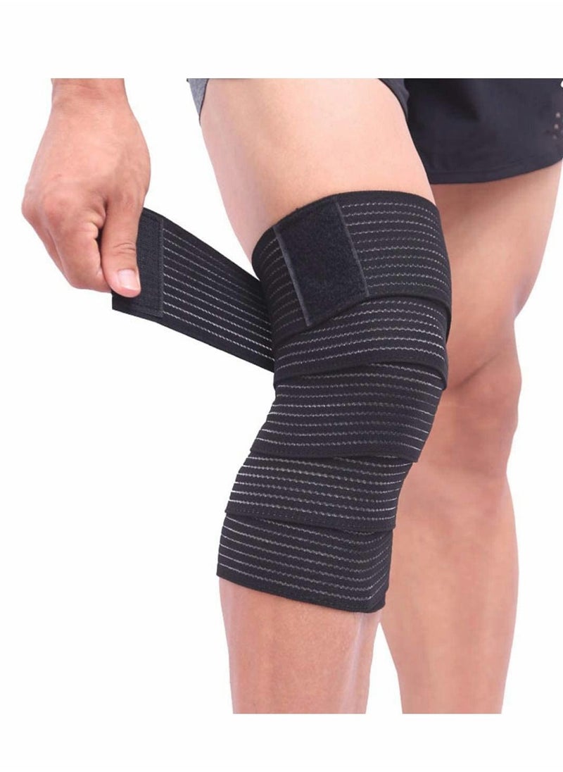 Y&D - Knee Wraps, 2 Pack Compression, Adjustable Braces Strap with Hook and Loop Closure, Support, Men Women Squatting Weightlifting Running Working out Black - Image 1