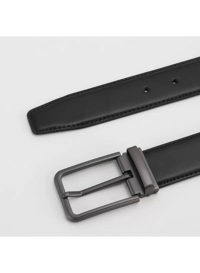 أوليس فيرس  حزام رجالي كلاسيكي للعمل والاسترخاء من جلد طبيعي ثنائي الطبقات بإبزيم تصميم كلاسيكي 115 سم أسود - Image 3