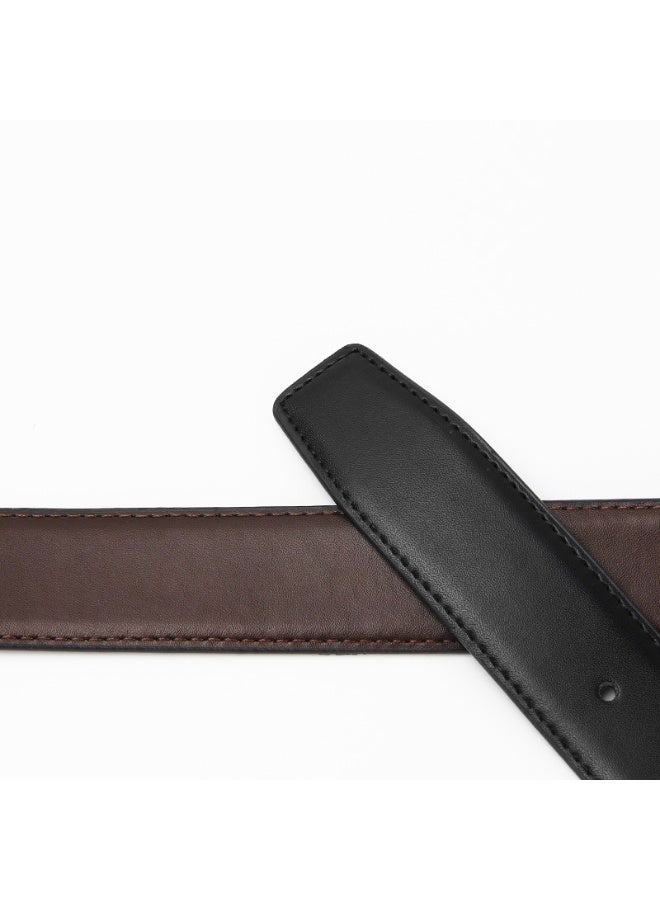 أوليس فيرس  حزام رجالي كلاسيكي للعمل والاسترخاء من جلد طبيعي ثنائي الطبقات بإبزيم تصميم كلاسيكي 115 سم أسود - Image 2