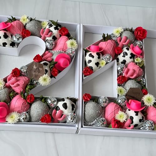 WENPACK 12.5" Cardboard Number Shaped Mache Box Strawberries Fillable Sweets Gift Box with Clear Lid (White, 1) - Image 3