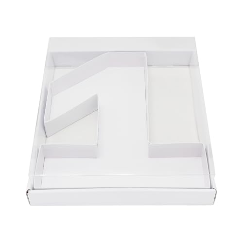 WENPACK 12.5" Cardboard Number Shaped Mache Box Strawberries Fillable Sweets Gift Box with Clear Lid (White, 1) - Image 1
