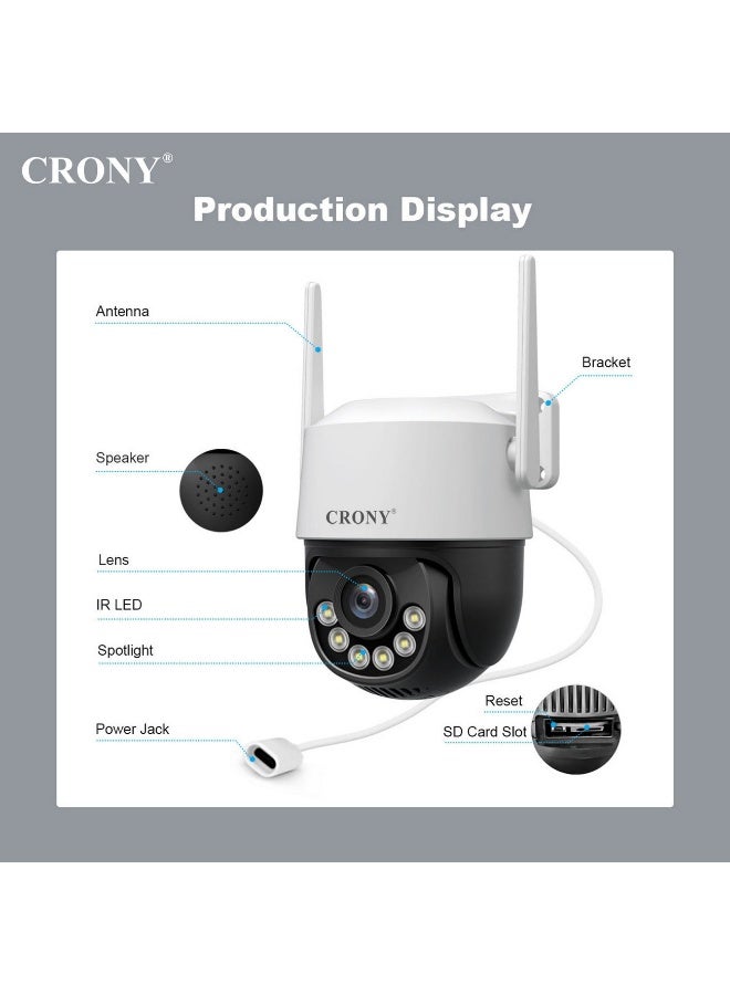 CRONY SH072 8MP PTZ Wireless Outdoor Security Camera – Dual-Band WiFi (2.4/5GHz), IP66 Waterproof, Full-Colour Night Vision, Human Detection & Two-Way Audio - Image 2