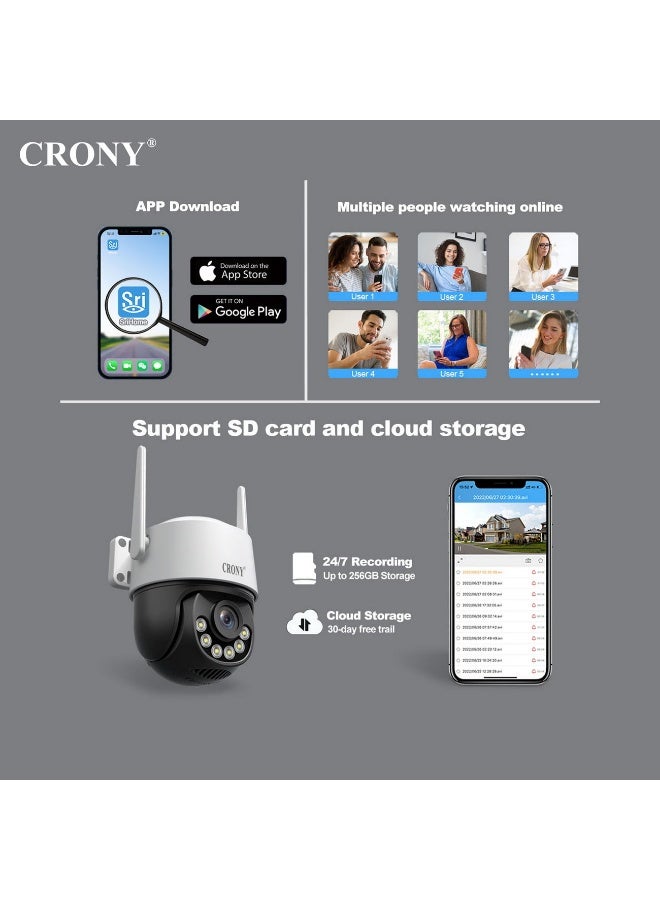 CRONY SH072 8MP PTZ Wireless Outdoor Security Camera – Dual-Band WiFi (2.4/5GHz), IP66 Waterproof, Full-Colour Night Vision, Human Detection & Two-Way Audio - Image 3
