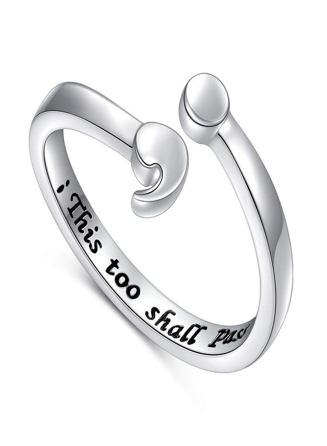 Ladytree This Too Shall Pass Ring Sterling Silver Semicolon Adjustable Ring Inspirational Encouragement Jewelry Size 9 - Image 1
