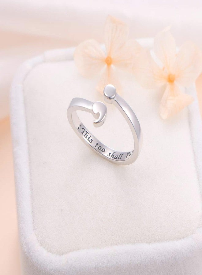 Ladytree This Too Shall Pass Ring Sterling Silver Semicolon Adjustable Ring Inspirational Encouragement Jewelry Size 9 - Image 4