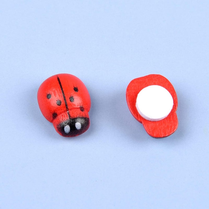 Euvoym 100 Pieces Wooden Ladybird Ladybug Sticker Self Adhesive Ladybirds Mini 9x12mm Ladybugs Craft Card Wood Topper for DIY Craft Home Party Decoration - Image 3