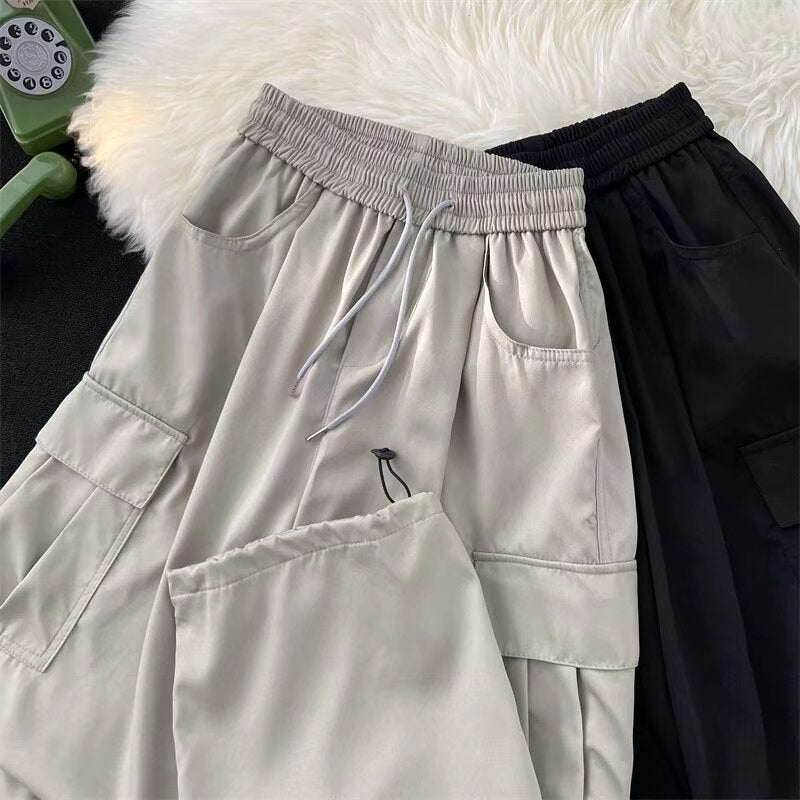 Functional Outdoor Trendy Drawstring Quick-Drying Charge Pants Men'S And Women'S Loose Retro Wide-Leg Workwear Large Pocket Casual Pants - Image 4