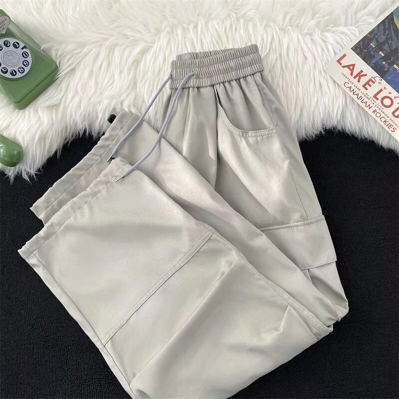 Functional Outdoor Trendy Drawstring Quick-Drying Charge Pants Men'S And Women'S Loose Retro Wide-Leg Workwear Large Pocket Casual Pants - Image 1