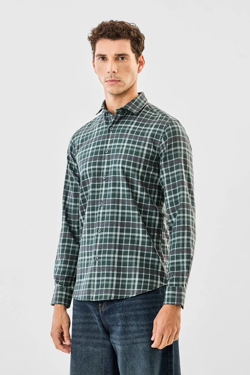 SNITCH Dark Green Checkered Long Sleeve Slim Fit Shirt