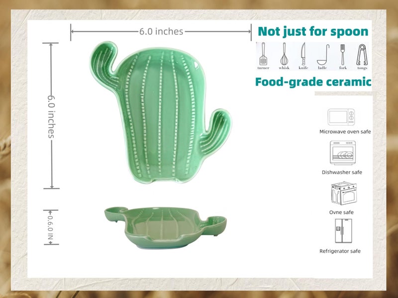 TOPYOKK Ceramic Spoon Rest for Stove Top & Kitchen Counter Spoon Holder for Stove & Cooking Spoon Holder for Ladle Cute Coffee Spoon Rest Utensil Rest Spatula Rest, Green Cactus Kitchen Decor & Accessories - Image 5