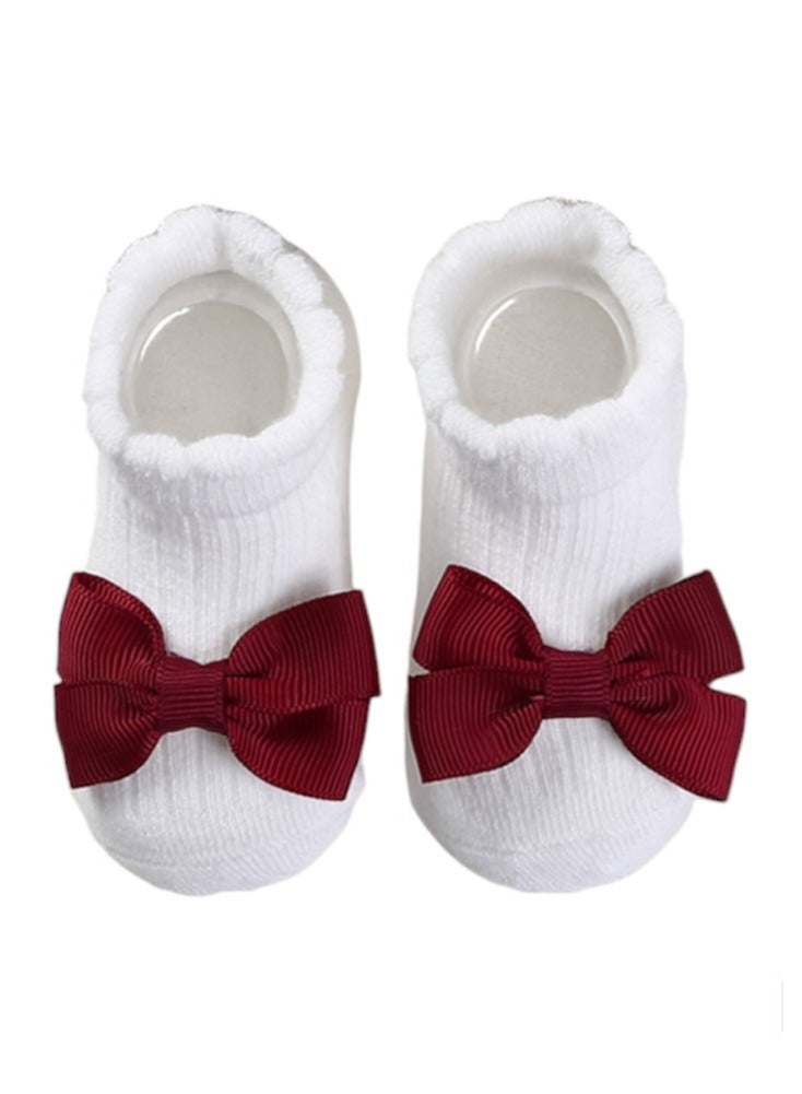 Bambimici Aaliyah Socks & Cute Ribbon Big Bow Headband Set Burgundy - Image 3