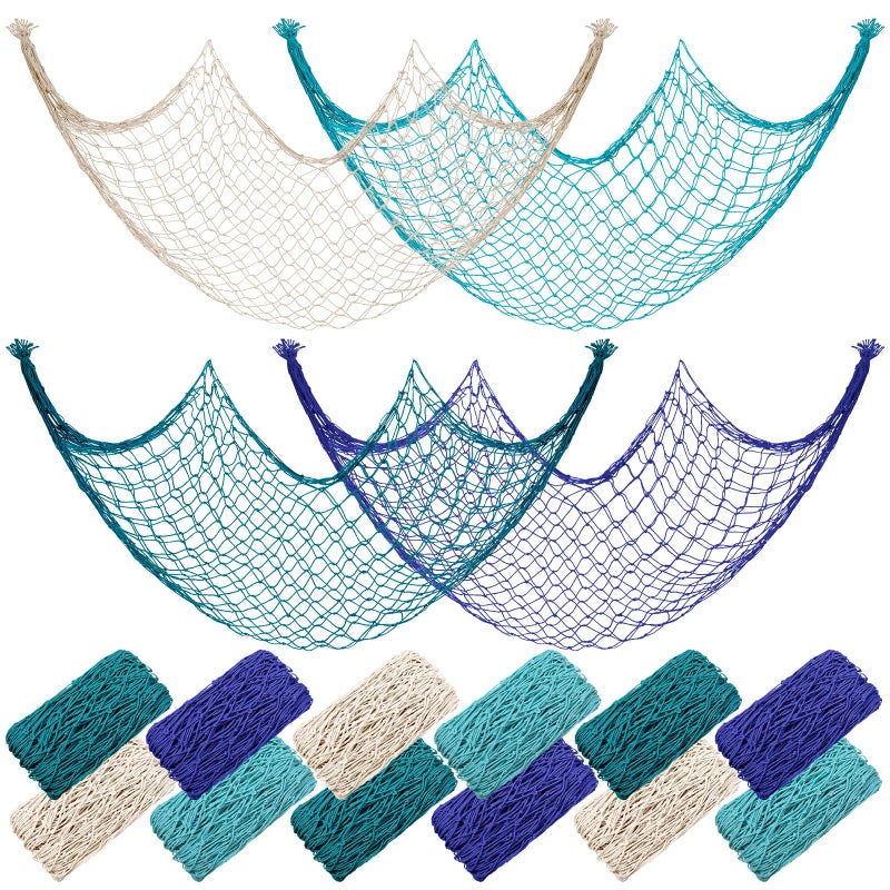 Wowangce 12 Pack Decorative Fish Netting for Party 80 x 40 Inch Natural Cotton Fish Net Decorations for Pirate Ocean Under The Sea Hawaiian Mermaid Party Picture Wall Hanging Decoration(Novel Color) - Image 1