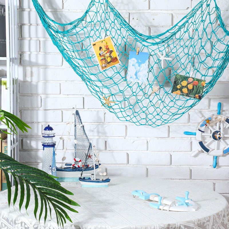 Wowangce 12 Pack Decorative Fish Netting for Party 80 x 40 Inch Natural Cotton Fish Net Decorations for Pirate Ocean Under The Sea Hawaiian Mermaid Party Picture Wall Hanging Decoration(Novel Color) - Image 3