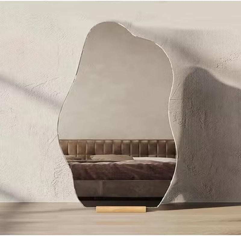 Raffine Modern Scandinavian Design Full Length Mirror Standing Hanging or Leaning Against Wall Large Bedroom Mirror Floor Mirror Dressing Mirror Wall-Mounted Mirror Wood Frame Round Corner 48 x 158 Ce - Image 1