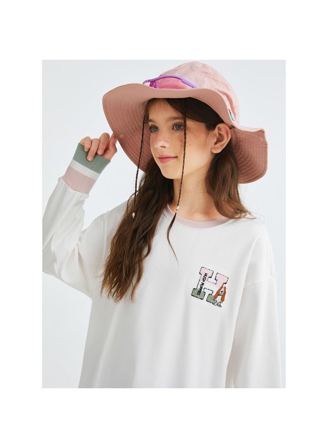 Hush Puppies قميص بنات جديد بأكمام طويلة لربيع/خريف بتصميم دائري مريح ومتعدد الاستخدامات، فستان تي شيرت متوسط الطول بأكمام طويلة للأطفال - Image 3