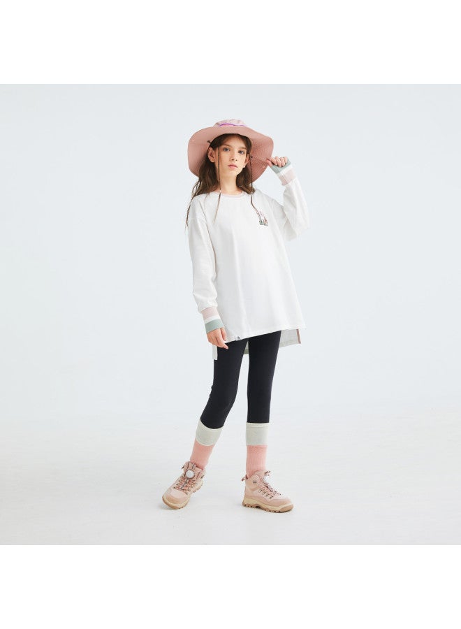 Hush Puppies قميص بنات جديد بأكمام طويلة لربيع/خريف بتصميم دائري مريح ومتعدد الاستخدامات، فستان تي شيرت متوسط الطول بأكمام طويلة للأطفال - Image 5