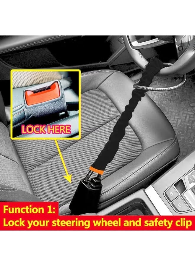 Halamodo Car Steering Wheel Lock, Seat Belt Lock, Anti-Theft Device, Max 17 Inch Length, Small and Light-Weight, Multi-Functional, Fit Most Vehicle, SUV, Golf Cart Security (Black) - Image 5