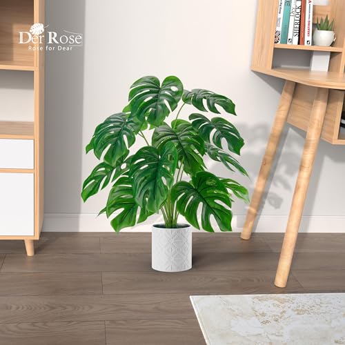 Der Rose نباتات صناعية كبيرة من دير روز 28 بوصة مونستيرا مزيفة في أصيص للنباتات الداخلية طويلة للديكور في المنزل والمزرعة وغرفة النوم وغرفة المعيشة - Image 2