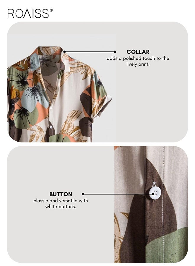 roaiss Men's Breathable Lapel Shirt Men's Casual Shirt Regular Fit Western Printed Short Sleeve Tie Button Loose Summer Beach Vacation Shirt for Men - Image 5