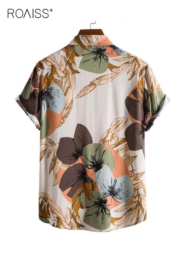 roaiss Men's Breathable Lapel Shirt Men's Casual Shirt Regular Fit Western Printed Short Sleeve Tie Button Loose Summer Beach Vacation Shirt for Men - Image 2