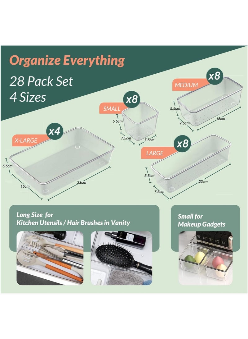 MarlaMall 28pcs Drawer Organisers Set, 4 Sizes Clear Plastic Drawer Organizer & Vanity Organiser for Makeup & Jewelry Storage, Kitchen Utensils & Gadgets, Desk Supplies, Bathroom & Bedroom Organisation - Image 2