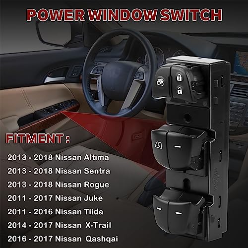 LCWRGS مفتاح نافذة الطاقة الرئيسي الجانبي للسائق متوافق مع نيسان جوك 2011-2017، نيسان ألتيما 2013-2018، نيسان باثفايندر، نيسان فرونتير، نيسان ليف، نيسان سنترا 2013-2019، نيسان روج 2014-2019، 25401-3TA5A - Image 2