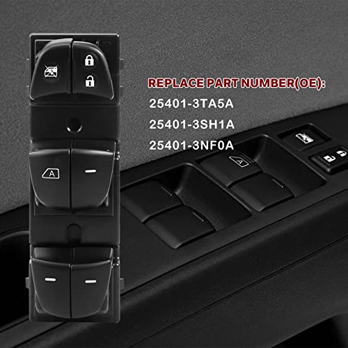 LCWRGS مفتاح نافذة الطاقة الرئيسي الجانبي للسائق متوافق مع نيسان جوك 2011-2017، نيسان ألتيما 2013-2018، نيسان باثفايندر، نيسان فرونتير، نيسان ليف، نيسان سنترا 2013-2019، نيسان روج 2014-2019، 25401-3TA5A - Image 3