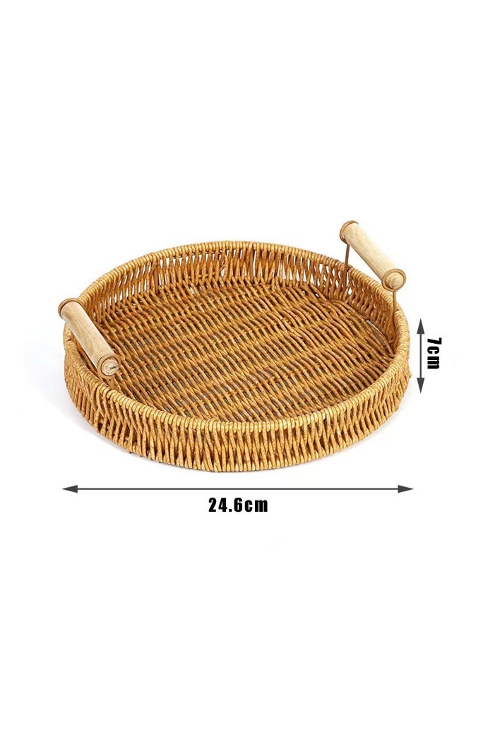 Imitation Rattan Wove Bread Basket, Fruits Storage Tray with Handles, Storage Basket for Serving Food, Vegetables, Crackers, Snacks - Image 2