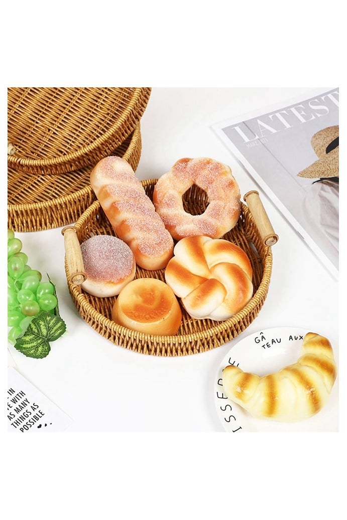 Imitation Rattan Wove Bread Basket, Fruits Storage Tray with Handles, Storage Basket for Serving Food, Vegetables, Crackers, Snacks - Image 3