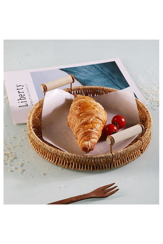 Imitation Rattan Wove Bread Basket, Fruits Storage Tray with Handles, Storage Basket for Serving Food, Vegetables, Crackers, Snacks - Image 4