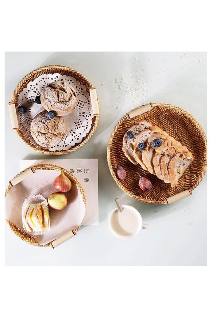 Imitation Rattan Wove Bread Basket, Fruits Storage Tray with Handles, Storage Basket for Serving Food, Vegetables, Crackers, Snacks - Image 5