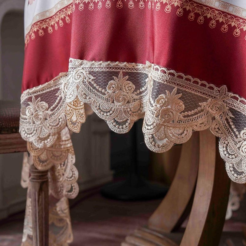 SUTAVIA Lace Embroidered Table Cloth Rectangular Farmhouse TableCover Classic Oblong Antique Flower Decor Macrame Tablecloth (Burgundy  Square  70""x70"") - Image 4