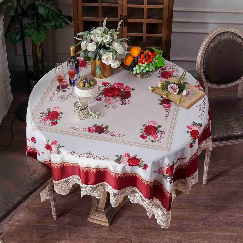 SUTAVIA Lace Embroidered Table Cloth Rectangular Farmhouse TableCover Classic Oblong Antique Flower Decor Macrame Tablecloth (Burgundy  Square  70""x70"") - Image 2