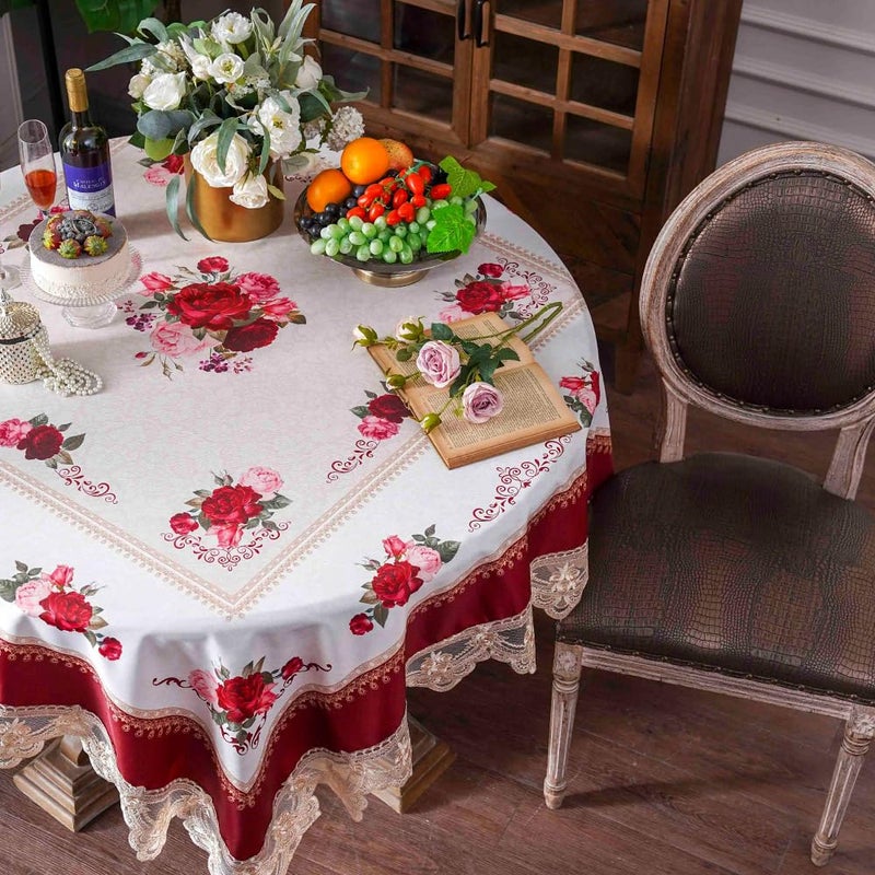 SUTAVIA Lace Embroidered Table Cloth Rectangular Farmhouse TableCover Classic Oblong Antique Flower Decor Macrame Tablecloth (Burgundy  Square  70""x70"") - Image 5
