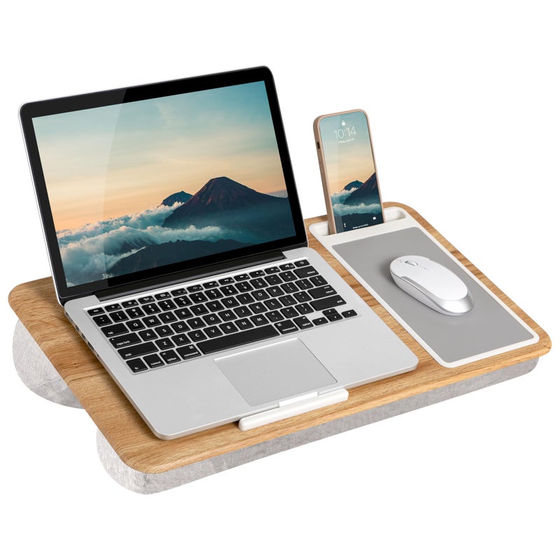 LAPGEAR Home Office Lap Desk with Device Ledge, Mouse Pad, and Phone Holder - Oak Woodgrain - Fits up to 15.6 Inch Laptops - Style No. 91589 - Image 1