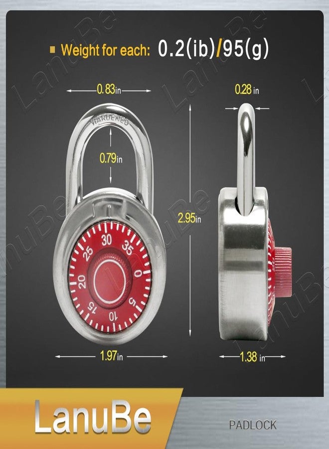 LanuBe Standard Dial Combination Lock, 2 inches. Wide, with Different Combinations, Red Turnplate, Pack of 12; Lock for School, Employee, Gym Sports Locker, Case, Toolbox - Image 2