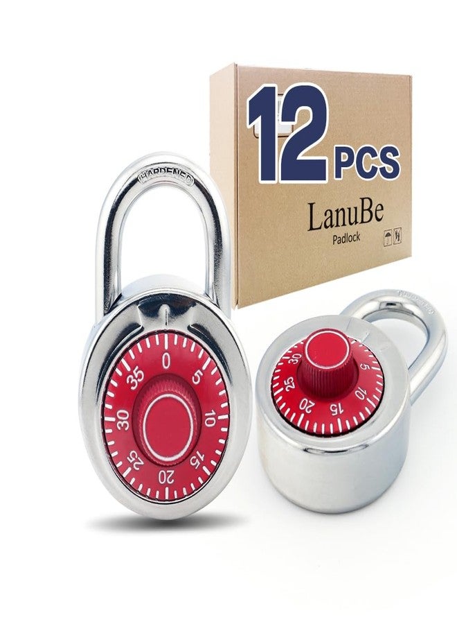 LanuBe Standard Dial Combination Lock, 2 inches. Wide, with Different Combinations, Red Turnplate, Pack of 12; Lock for School, Employee, Gym Sports Locker, Case, Toolbox - Image 1