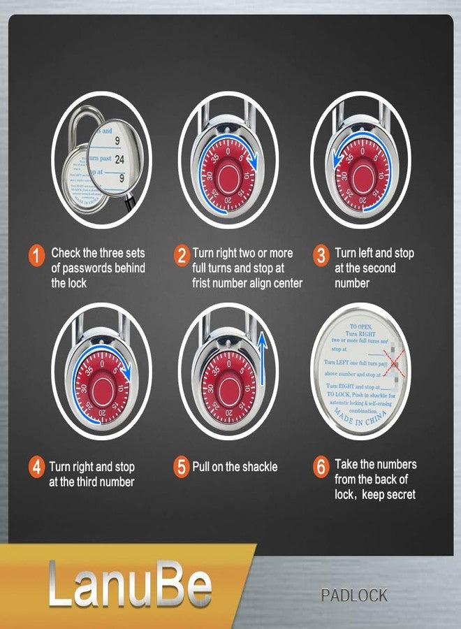 LanuBe Standard Dial Combination Lock, 2 inches. Wide, with Different Combinations, Red Turnplate, Pack of 12; Lock for School, Employee, Gym Sports Locker, Case, Toolbox - Image 4