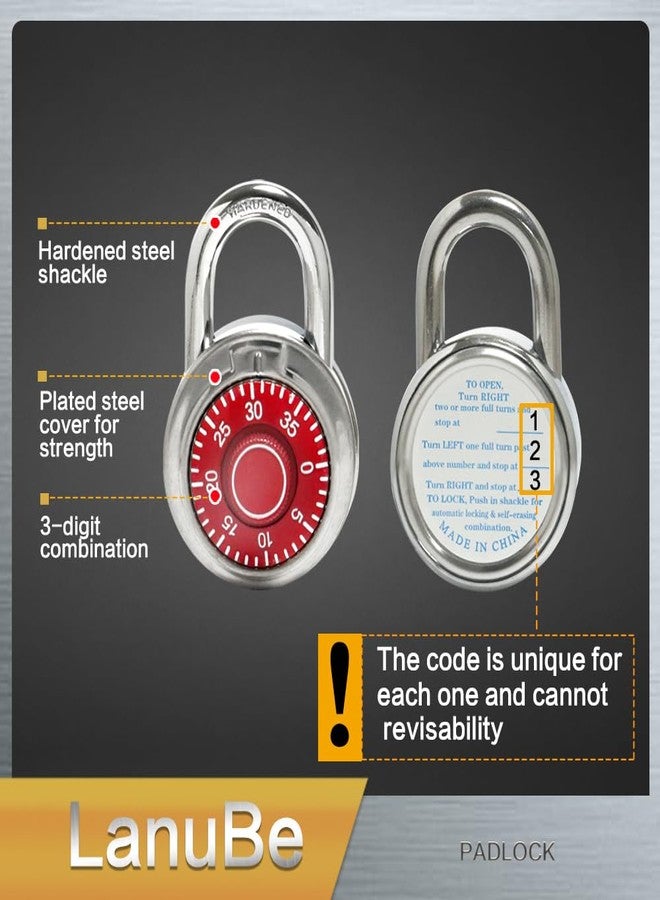 LanuBe Standard Dial Combination Lock, 2 inches. Wide, with Different Combinations, Red Turnplate, Pack of 12; Lock for School, Employee, Gym Sports Locker, Case, Toolbox - Image 3