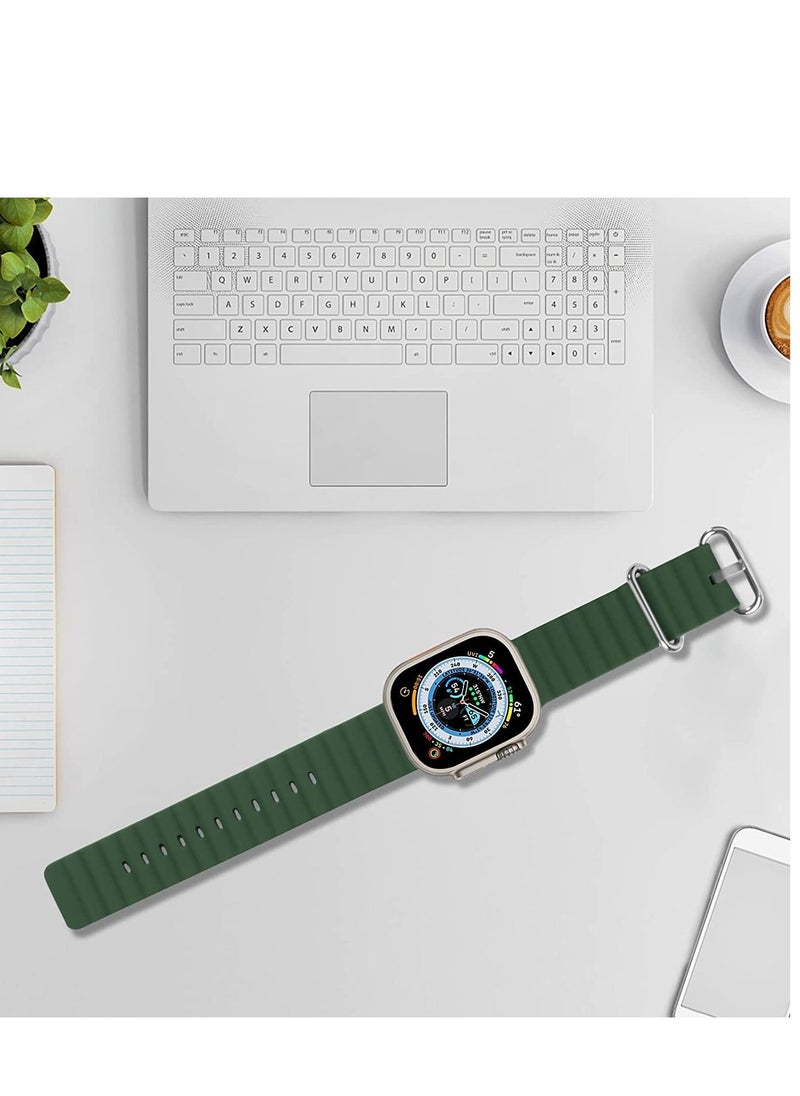 Generic - for Apple Watch Band Strap 42mm 44mm 45mm 49mm Ocean Soft Silicone Wristband Sport Replacement Bands with Adjustable Stainless Steel Buckle for iWatch Ultra Series 8 7 SE 6 5 4 3 2 1（Green） - Image 1